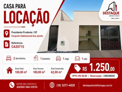 Casa para Loca��o, em Presidente Prudente, bairro Conjunto Habitacional Ana Jacinta, 2 dormit�rios, 1 banheiro, 1 vaga