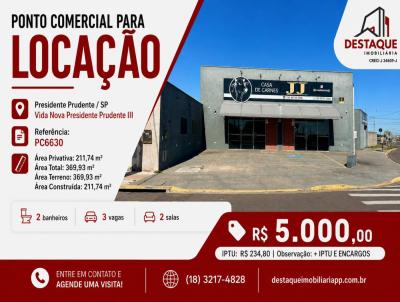 Ponto Comercial para Loca��o, em Presidente Prudente, bairro Vida Nova Pacaembu II, 3 banheiros, 3 vagas