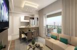 Living integrado com a cozinha do Apartamento de 125 m privativos  Torre B